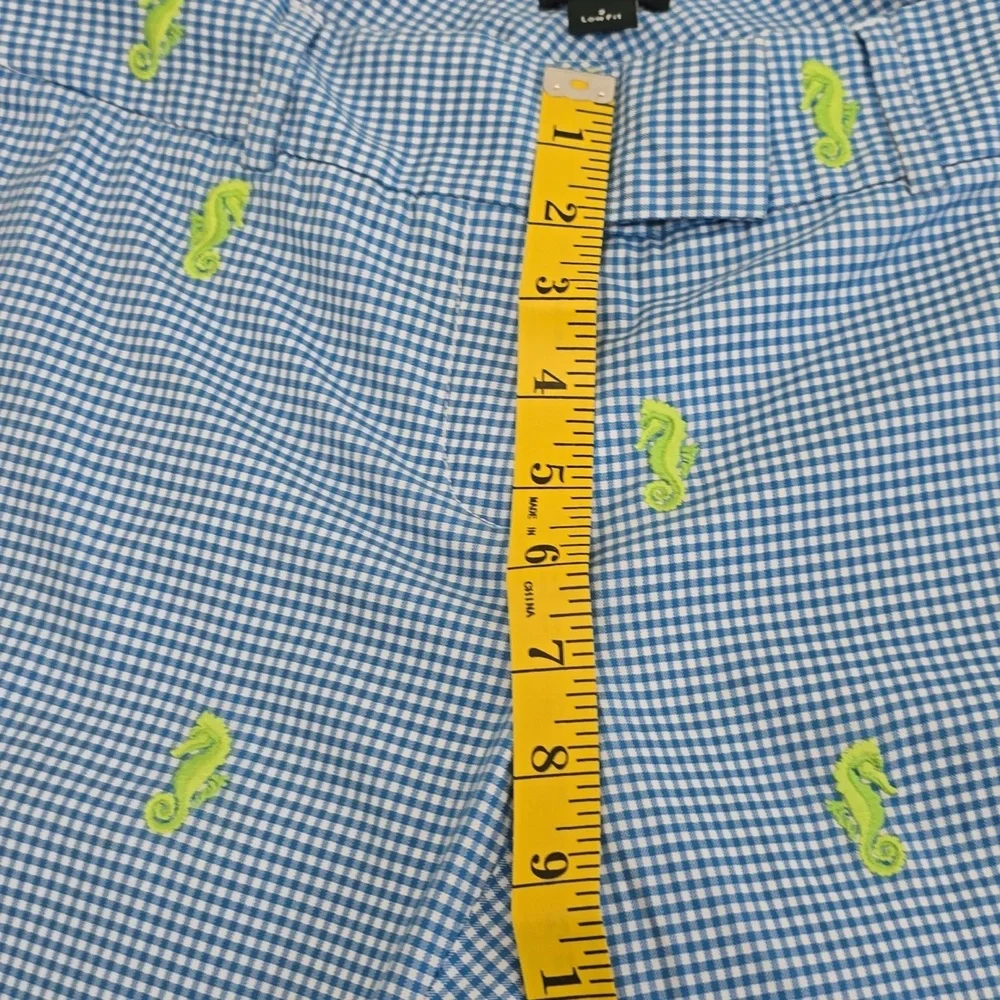 J. Crew Women's Blue Gingham Embroidered Seahorse Flare Stretch Pants Size 2